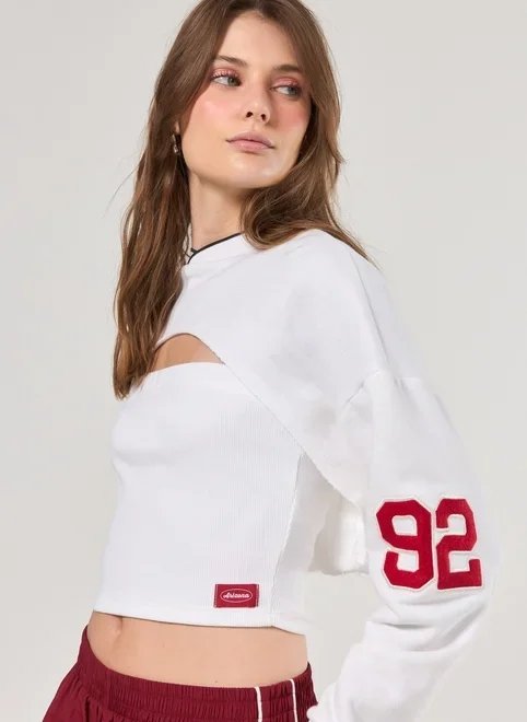 blusa manga longa recortes com top blusa manga longa recortes com top