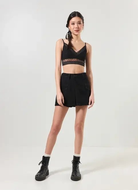short jeans preto com saia removível short jeans preto com saia removível