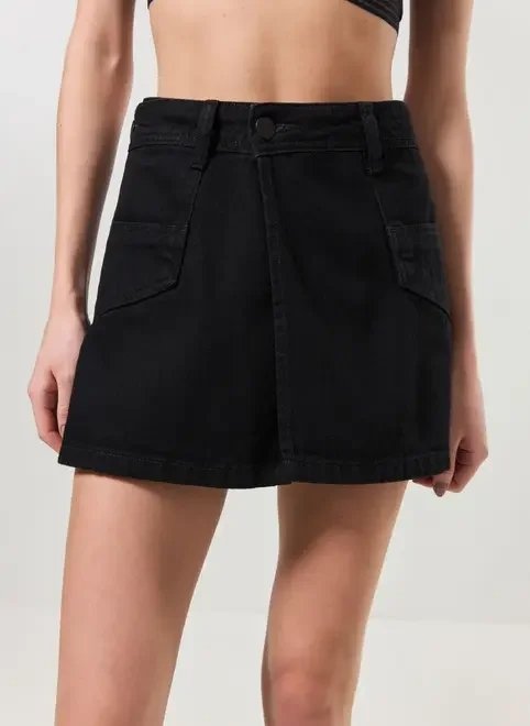 short jeans preto com saia removível short jeans preto com saia removível