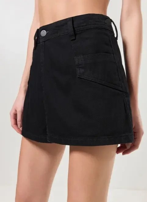 short jeans preto com saia removível short jeans preto com saia removível