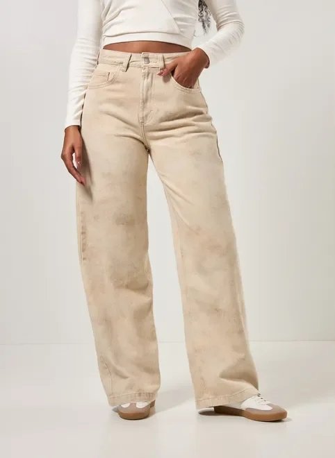 calça wide leg sarja areia marmorizada calça wide leg sarja areia marmorizada