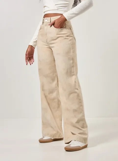 calça wide leg sarja areia marmorizada calça wide leg sarja areia marmorizada