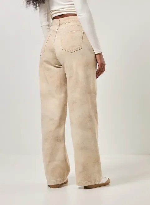 calça wide leg sarja areia marmorizada calça wide leg sarja areia marmorizada