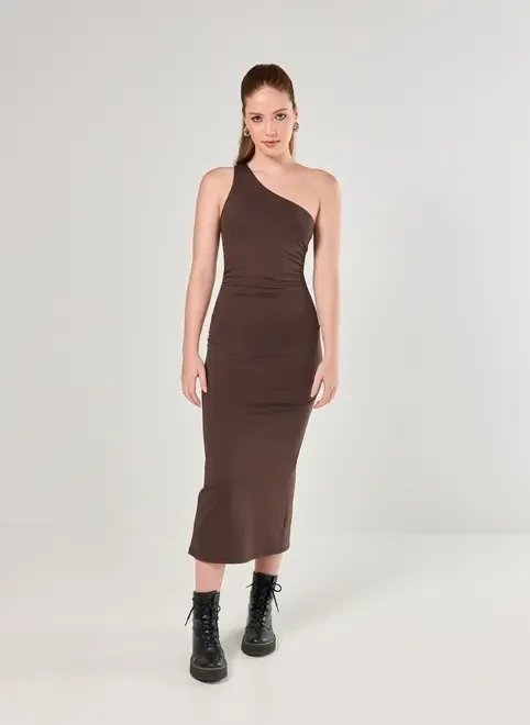 vestido midi poliamida ombro único vestido midi poliamida ombro único