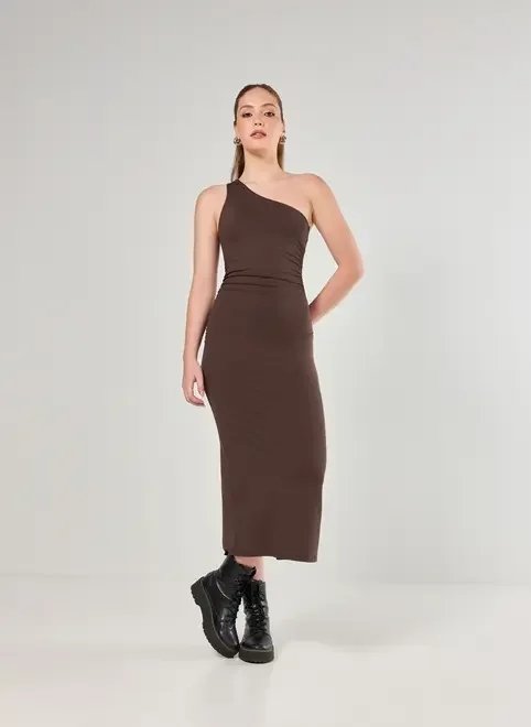 vestido midi poliamida ombro único vestido midi poliamida ombro único