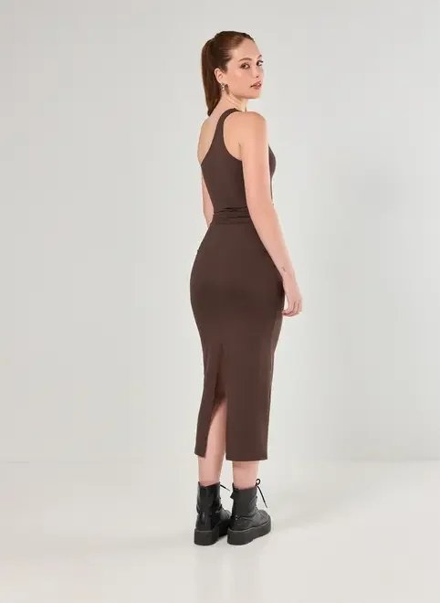 vestido midi poliamida ombro único vestido midi poliamida ombro único