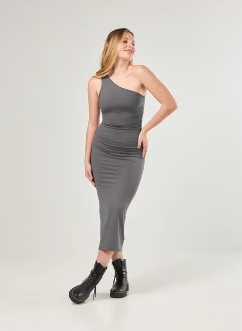 vestido midi poliamida ombro único vestido midi poliamida ombro único