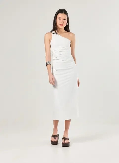 vestido midi poliamida ombro único vestido midi poliamida ombro único