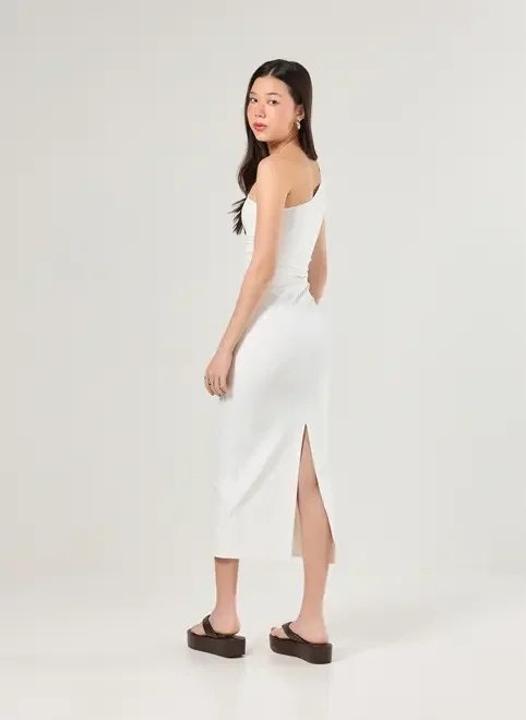 vestido midi poliamida ombro único vestido midi poliamida ombro único