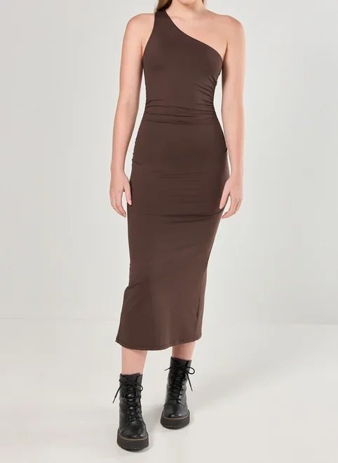 vestido midi poliamida ombro único vestido midi poliamida ombro único