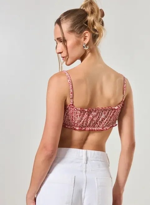 top tule franzido estampa vermelha top tule franzido estampa vermelha