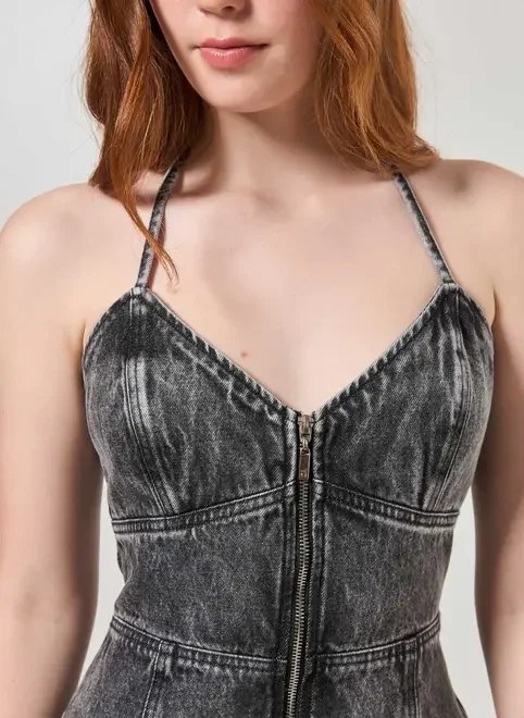 vestido jeans preto zíper vestido jeans preto zíper