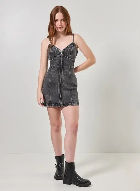 vestido jeans preto zíper vestido jeans preto zíper