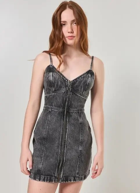 vestido jeans preto zíper vestido jeans preto zíper