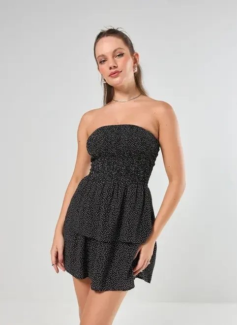 vestido preto poá com babados vestido preto poá com babados