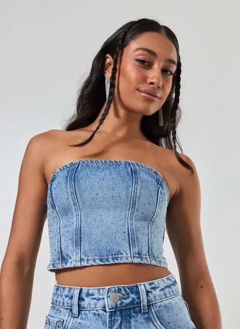 cropped jeans corselet brilho cropped jeans corselet brilho
