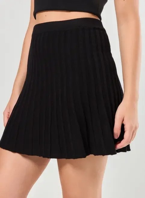 saia plissada malha retilínea preta saia plissada malha retilínea preta