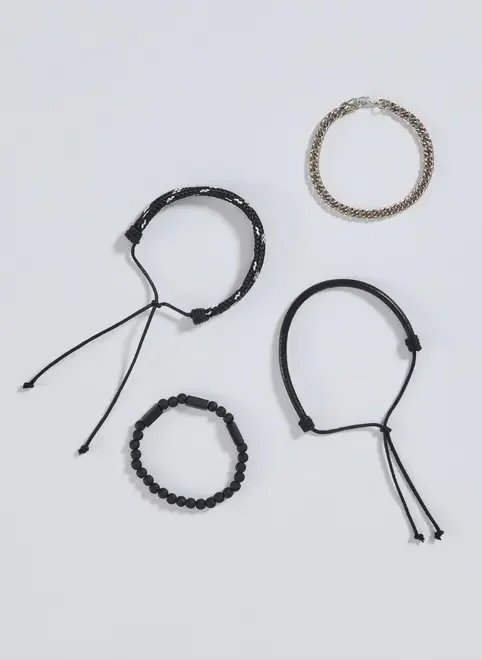 conjunto 4 pulseiras corda e corrente conjunto 4 pulseiras corda e corrente