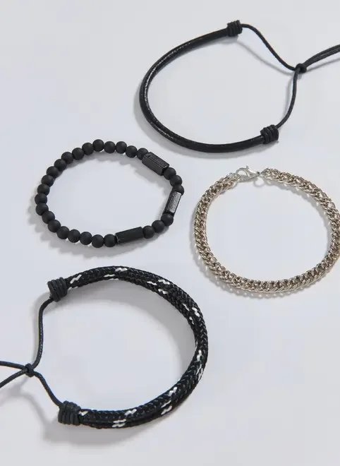 conjunto 4 pulseiras corda e corrente conjunto 4 pulseiras corda e corrente