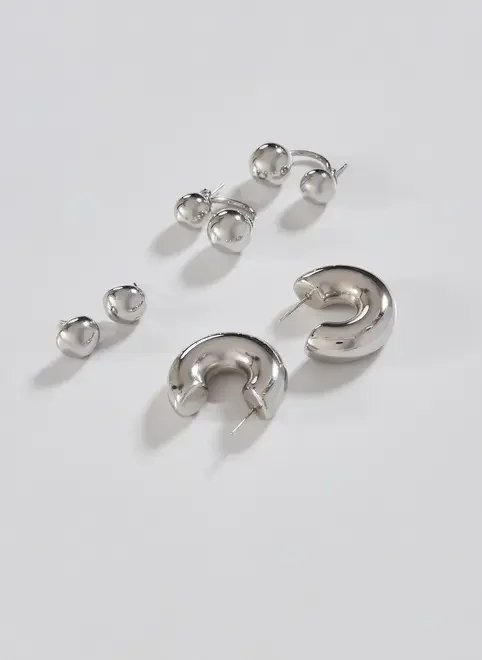 conjunto 3 brincos prateados bold conjunto 3 brincos prateados bold