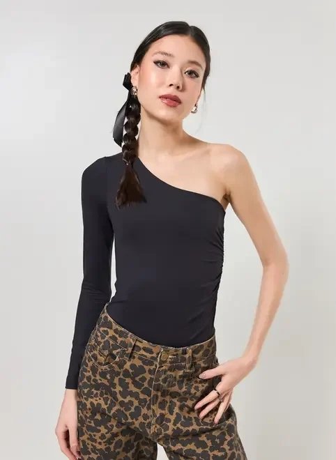 body franzido em poliamida manga única body franzido em poliamida manga única