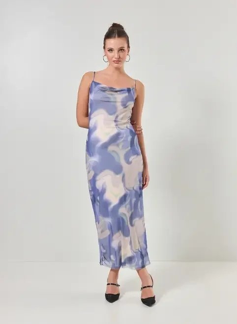 vestido em tule manchado azul vestido em tule manchado azul