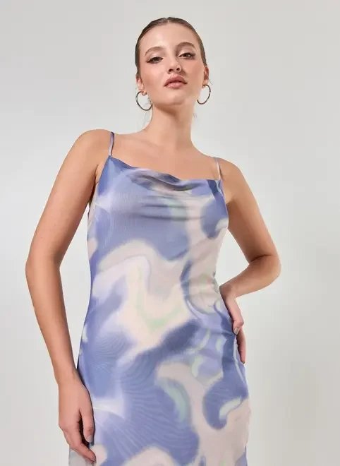 vestido em tule manchado azul vestido em tule manchado azul