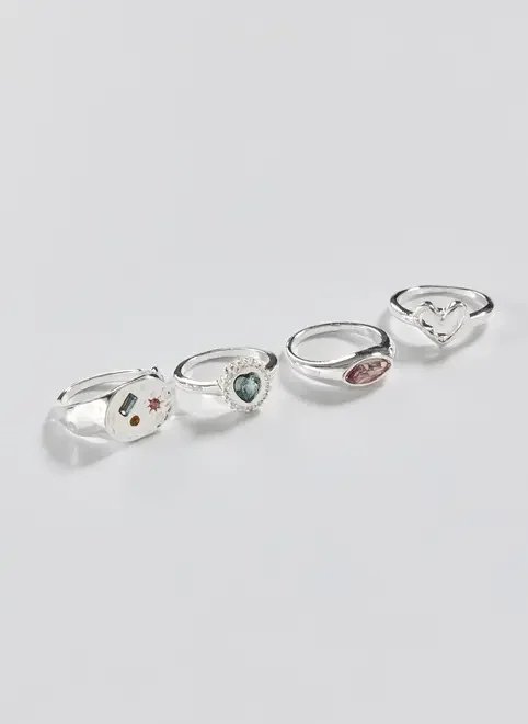 conjunto 4 anéis prateados pedras coloridas conjunto 4 anéis prateados pedras coloridas