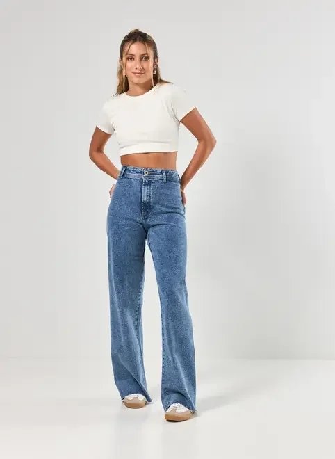 calça jeans wide leg barra desfiada calça jeans wide leg barra desfiada