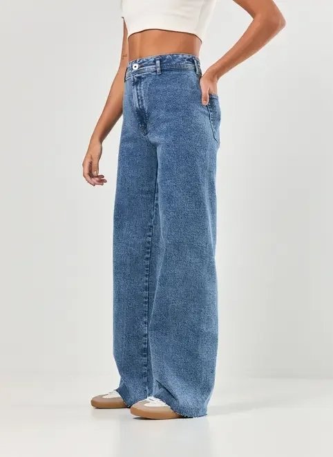 calça jeans wide leg barra desfiada calça jeans wide leg barra desfiada
