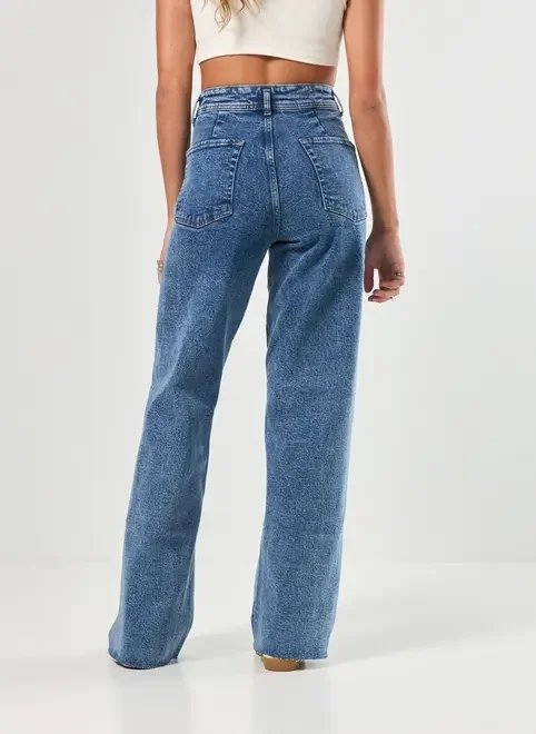 calça jeans wide leg barra desfiada calça jeans wide leg barra desfiada