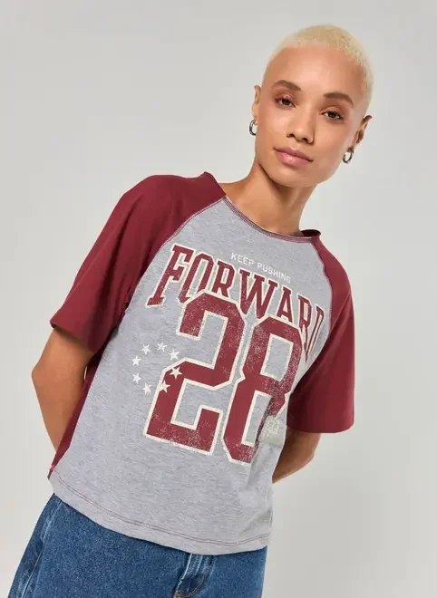 camiseta raglan cinza e vinho forward 28 camiseta raglan cinza e vinho forward 28