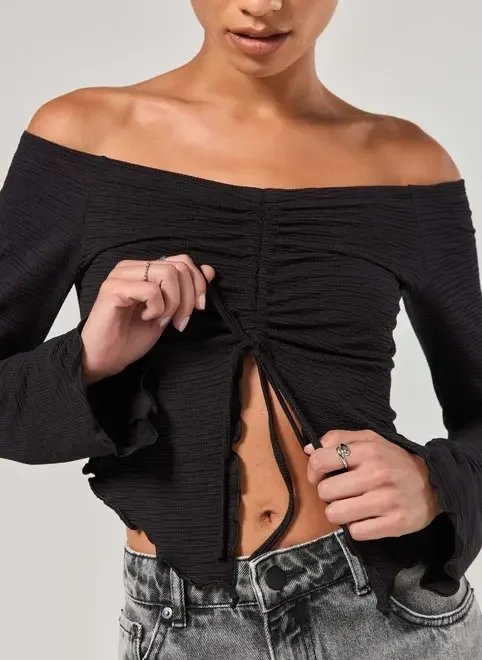 cropped manga longa franzido cropped manga longa franzido