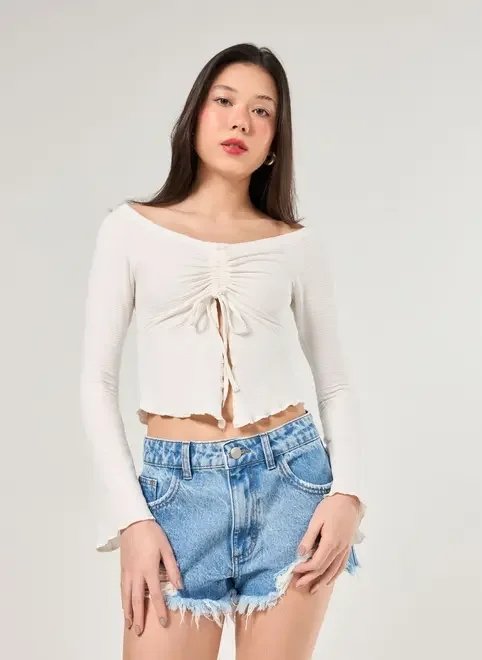 cropped manga longa franzido cropped manga longa franzido