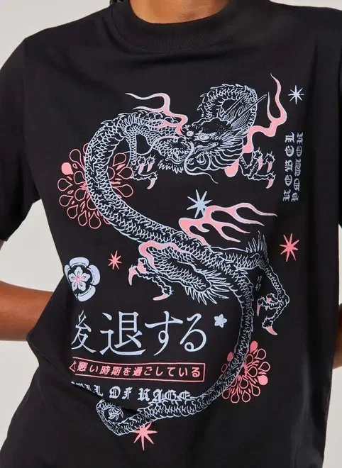 camiseta preta oversized dragão camiseta preta oversized dragão