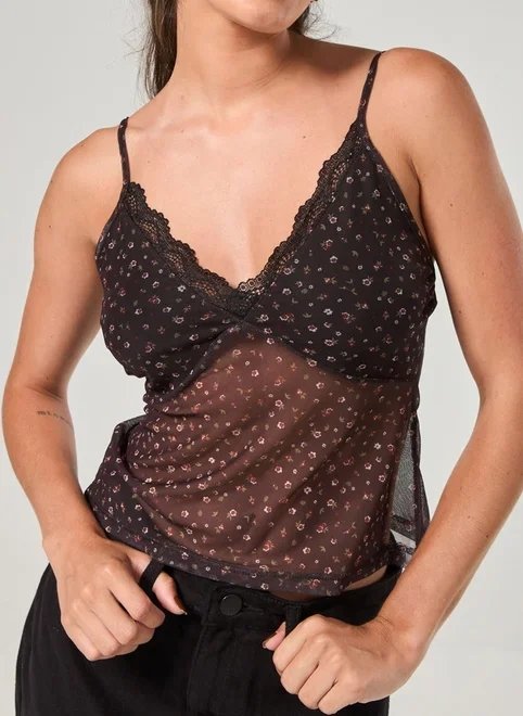 blusa preta alcinha tule florido blusa preta alcinha tule florido