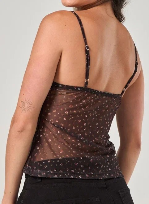 blusa preta alcinha tule florido blusa preta alcinha tule florido