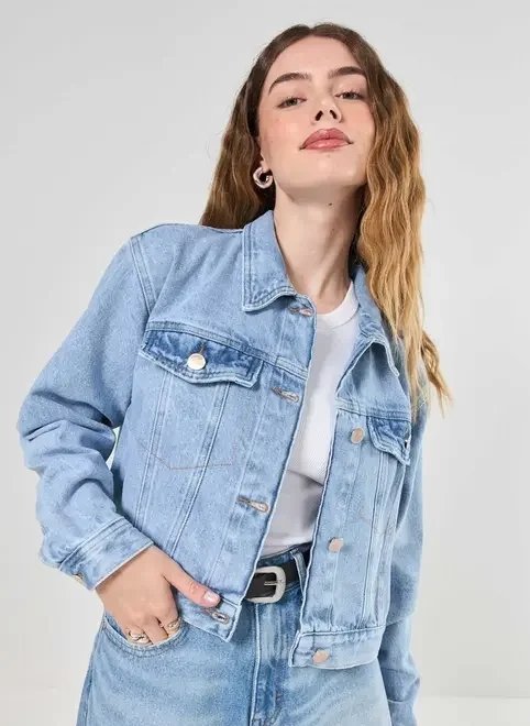 jaqueta jeans cropped botões jaqueta jeans cropped botões