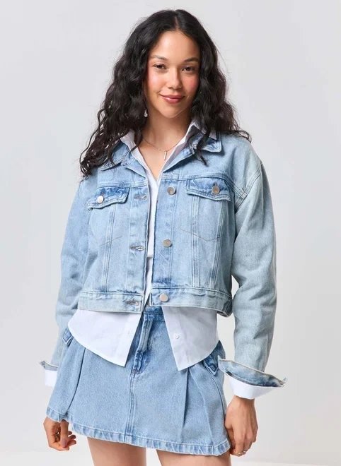jaqueta jeans cropped botões jaqueta jeans cropped botões