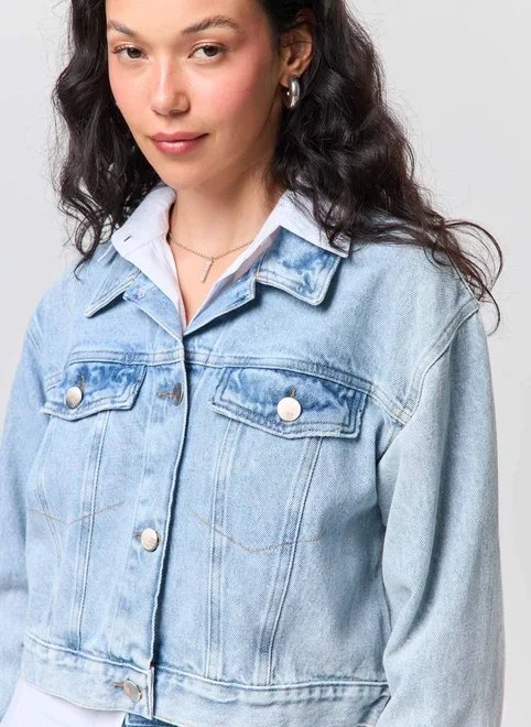 jaqueta jeans cropped botões jaqueta jeans cropped botões