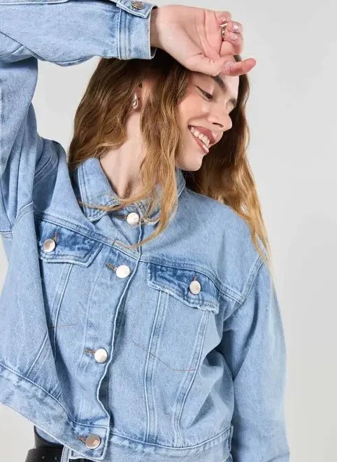 jaqueta jeans cropped botões jaqueta jeans cropped botões