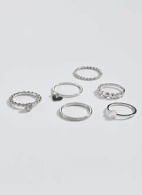 conjunto 6 anéis prateados coração conjunto 6 anéis prateados coração