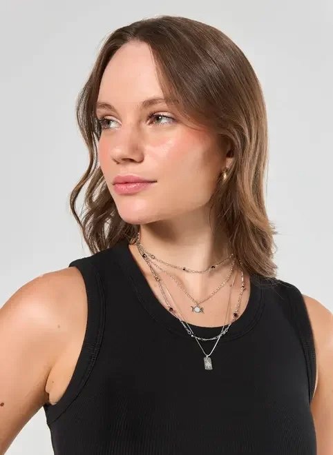 conjunto 3 colares prateados místico conjunto 3 colares prateados místico