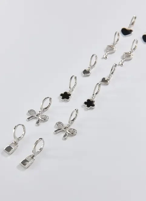 conjunto 6 brincos prateados e pretos conjunto 6 brincos prateados e pretos