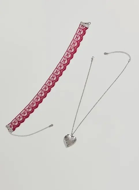 conjunto choker e relicário prateado conjunto choker e relicário prateado