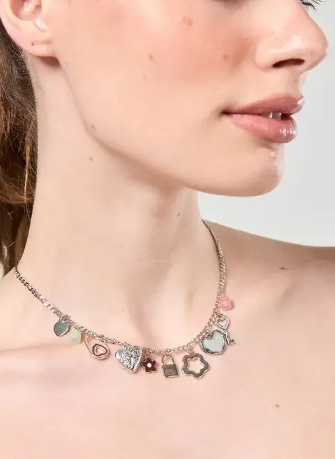 colar prateado pingentes colar prateado pingentes