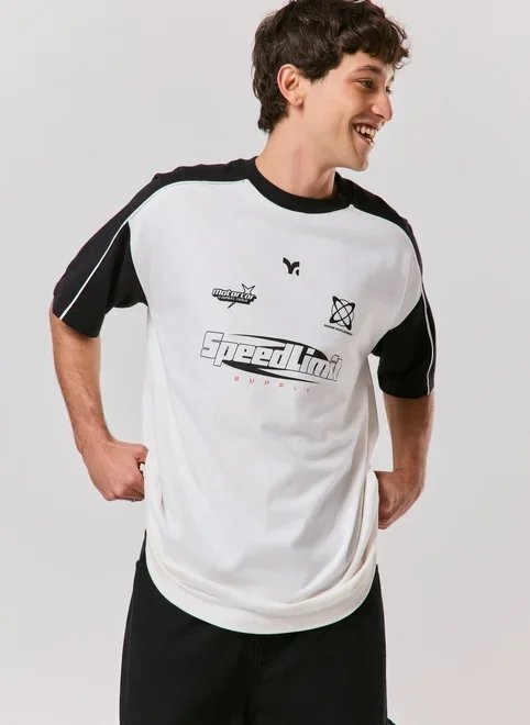 camiseta oversized malhão off-white racer camiseta oversized malhão off-white racer