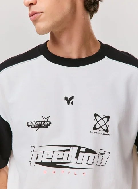 camiseta oversized malhão off-white racer camiseta oversized malhão off-white racer