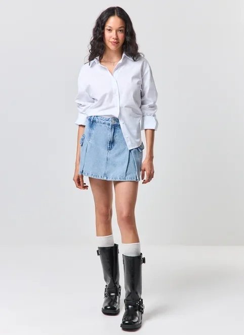 short saia jeans pregas cargo short saia jeans pregas cargo