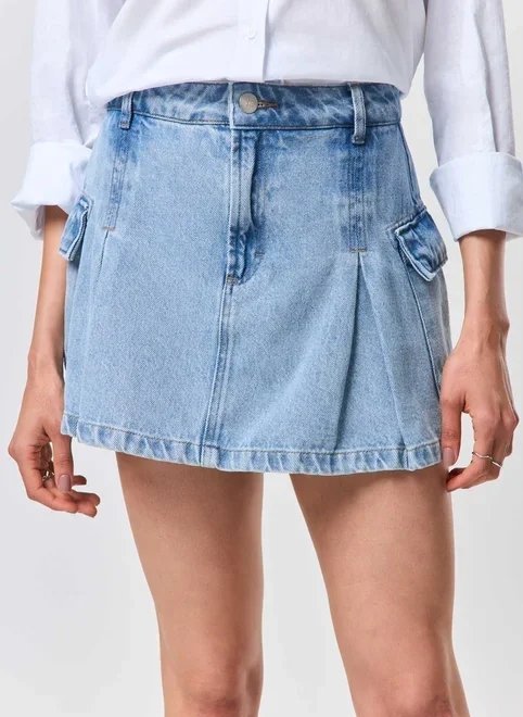 short saia jeans pregas cargo short saia jeans pregas cargo